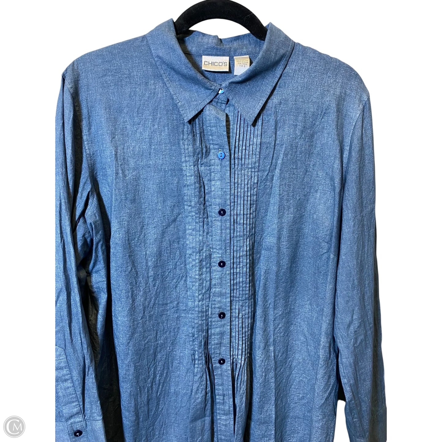 Blouse Long Sleeve By Chicos In Blue, Size: Xl