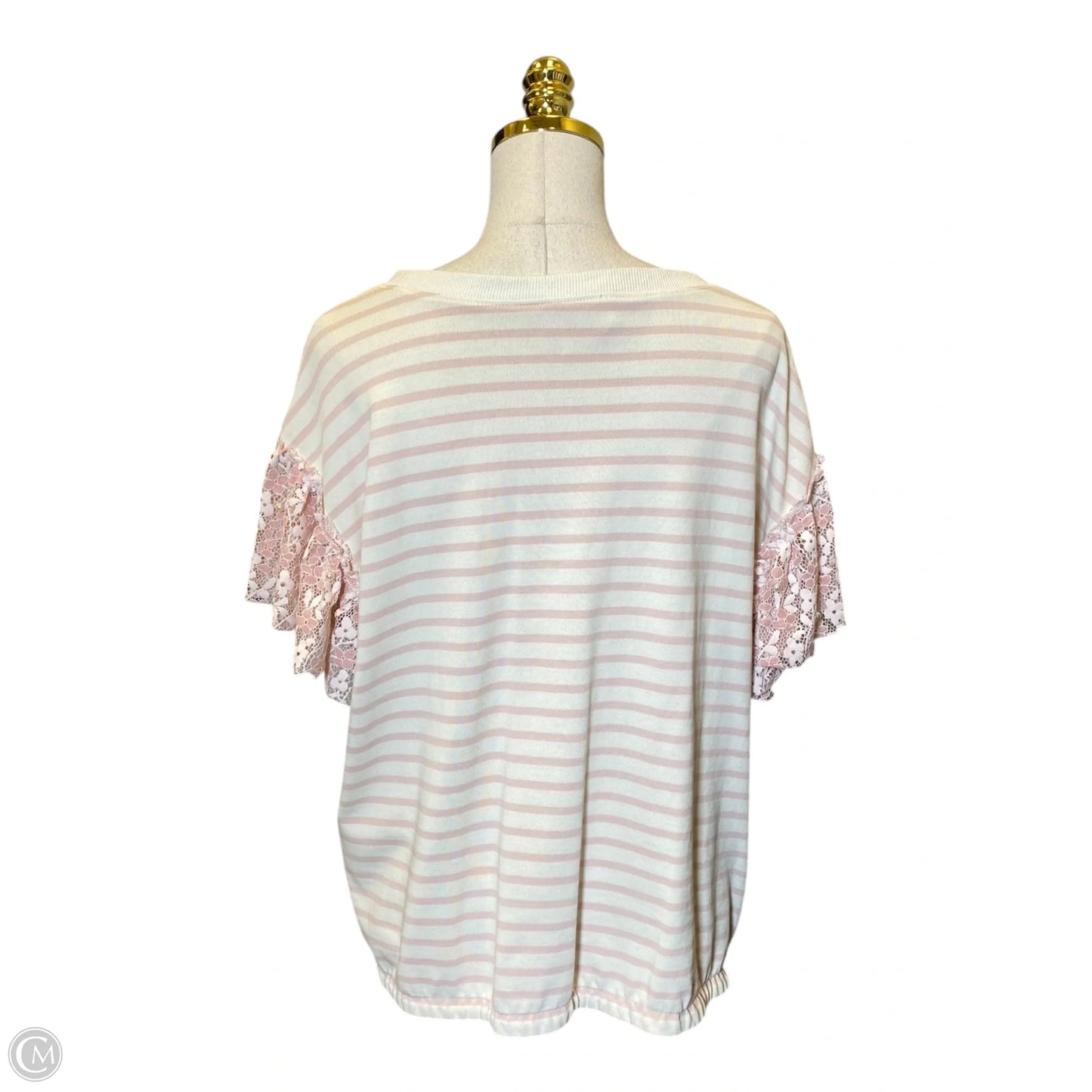 Top Short Sleeve By Fantastic Fawn In Cream & Pink, Size: L