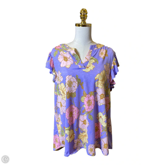 Top Short Sleeve By Dear Scarlett In Floral Print, Size: Xl