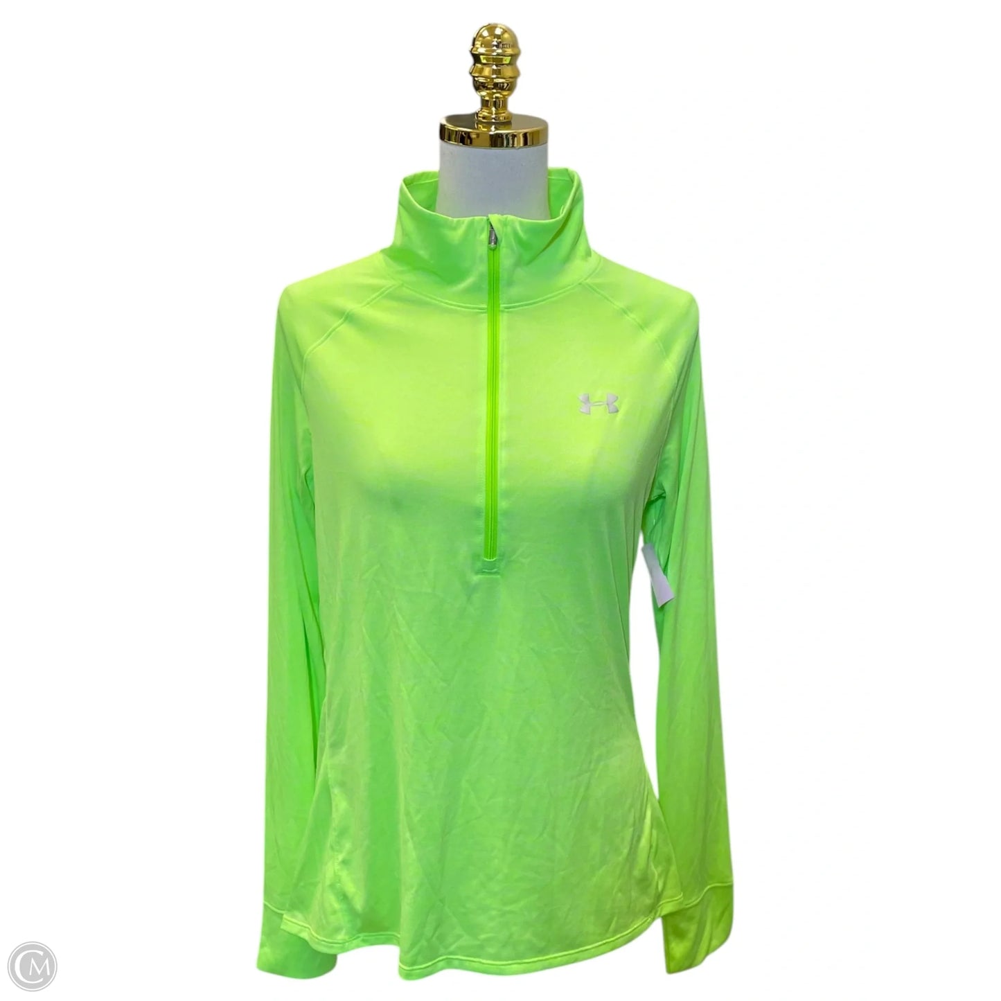 Athletic Top Long Sleeve Collar By Under Armour In Green, Size: L