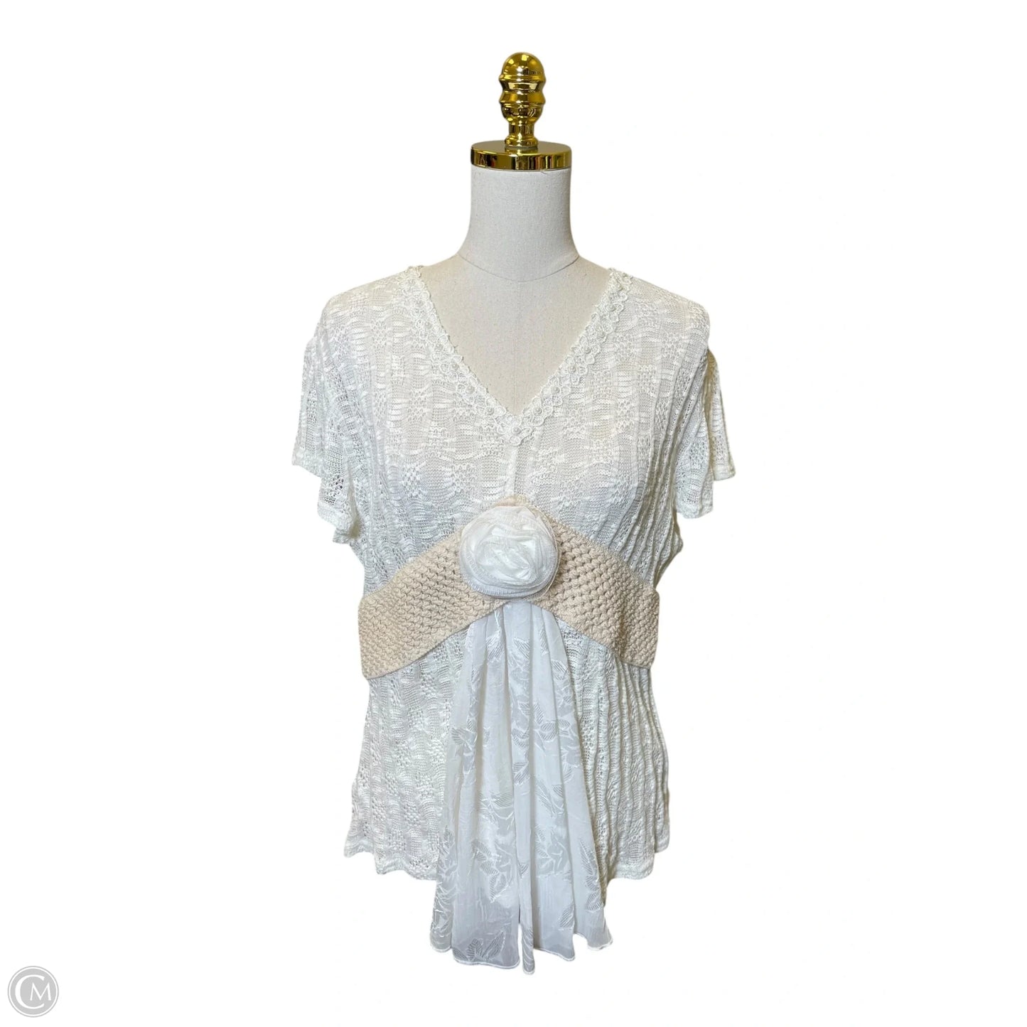 Top Short Sleeve By Clothes Mentor In Cream & White, Size: Xl