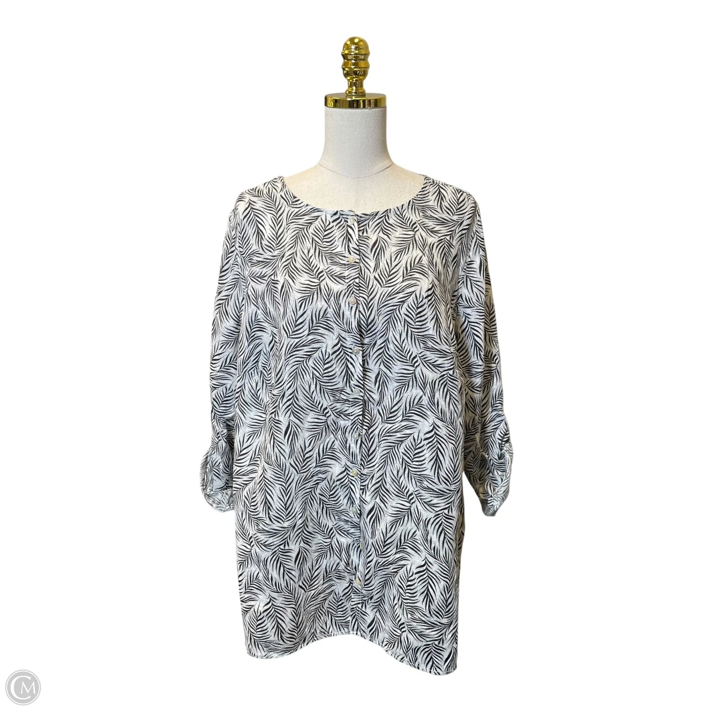 Top 3/4 Sleeve By Tahari In Black & White, Size: Xl