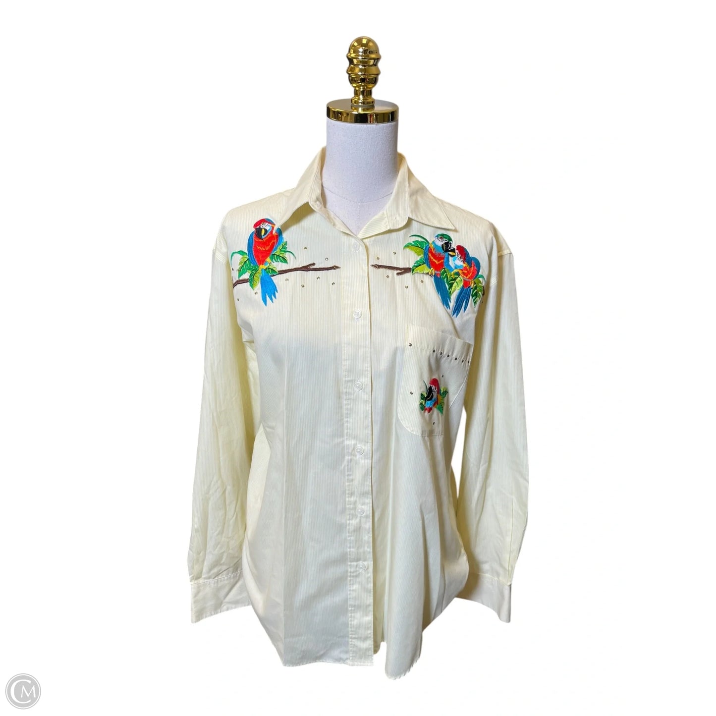 Top Long Sleeve By Clothes Mentor In White & Yellow, Size: M