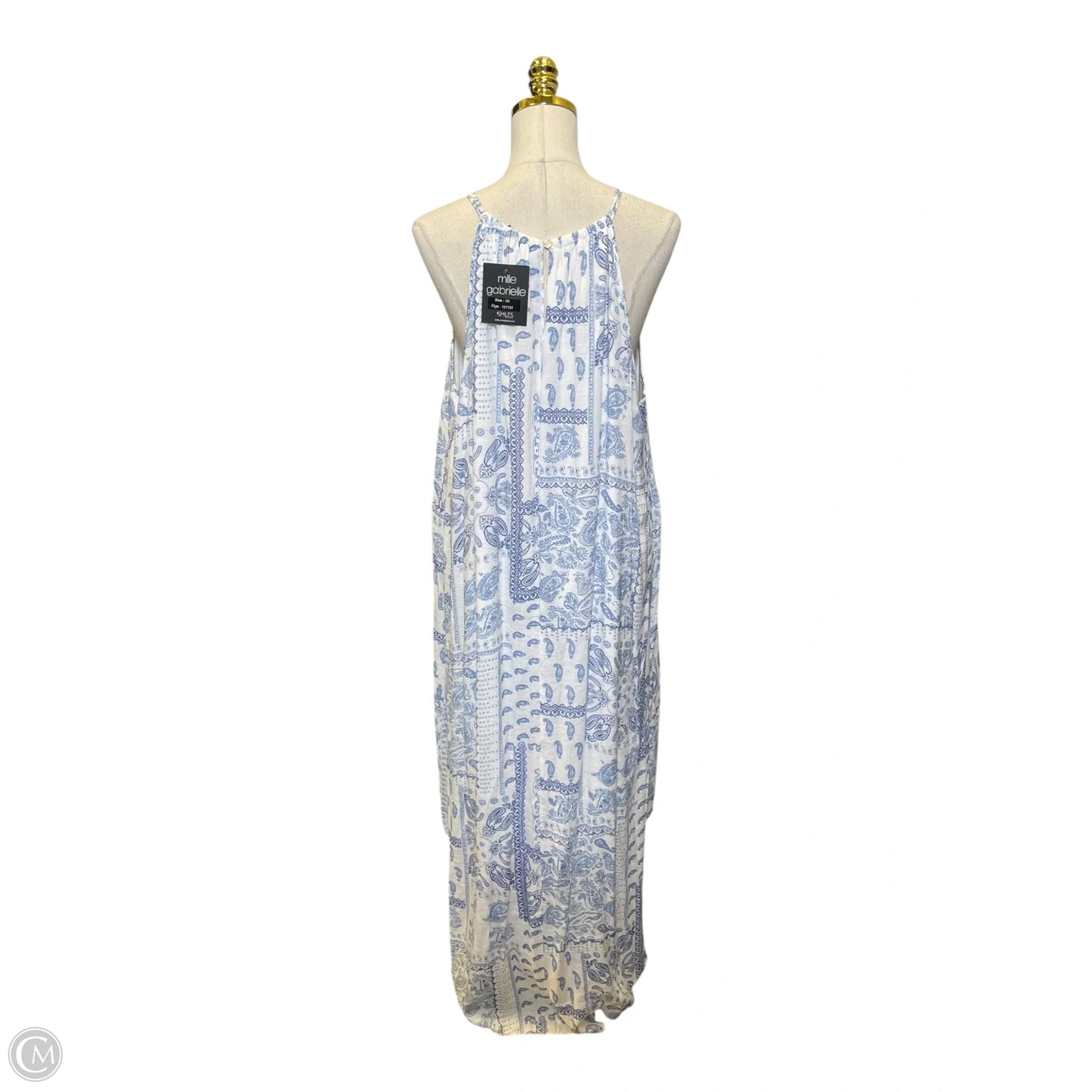Dress Casual Maxi By Mlle Gabrielle In Blue & White, Size: 2x