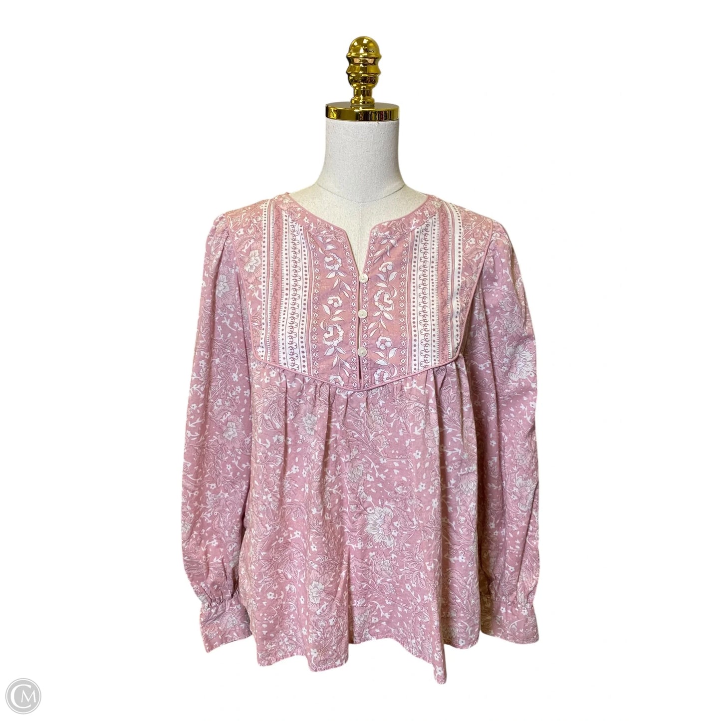 Top Long Sleeve By C And C In Pink & White, Size: L