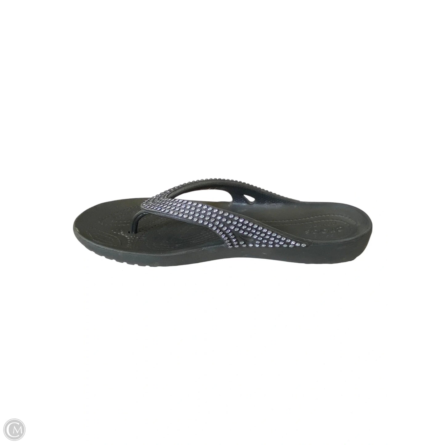 Sandals Flats By Crocs In Black & Silver, Size: 10