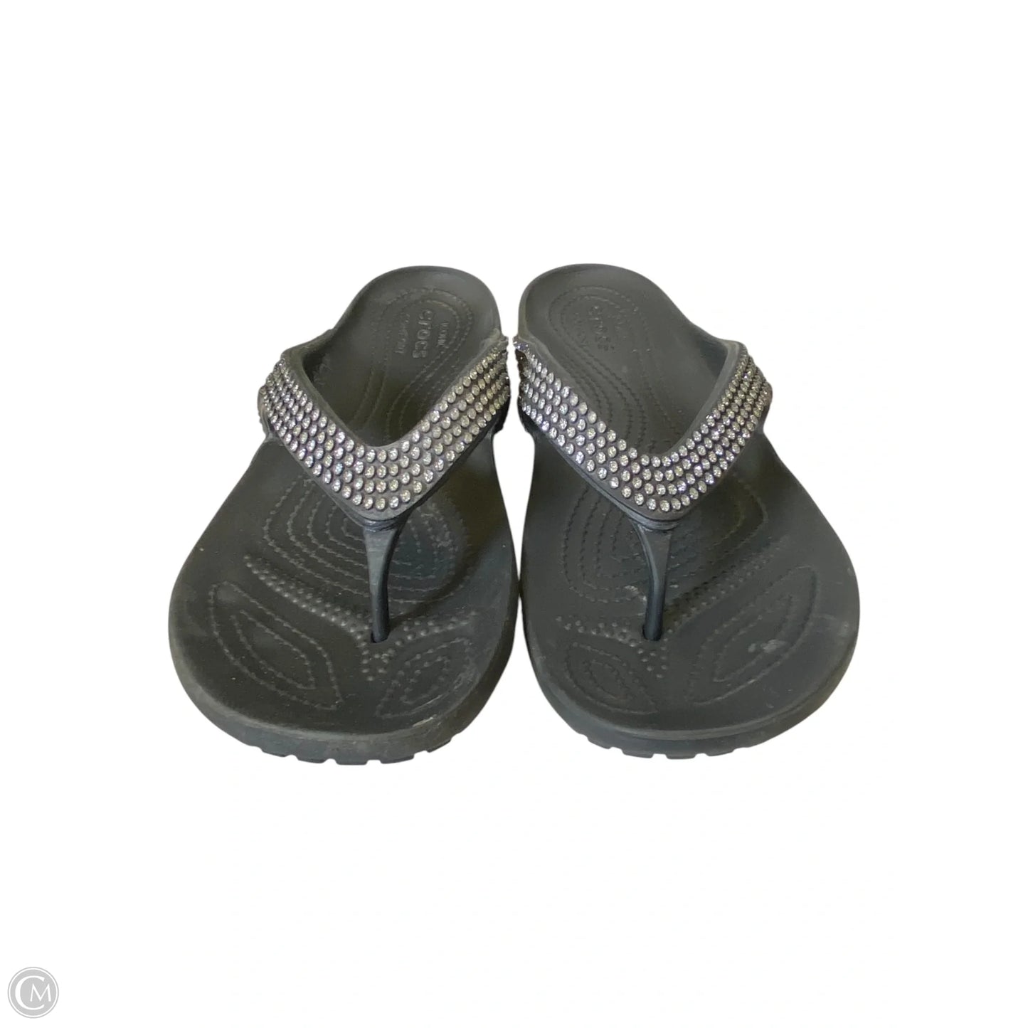 Sandals Flats By Crocs In Black & Silver, Size: 10