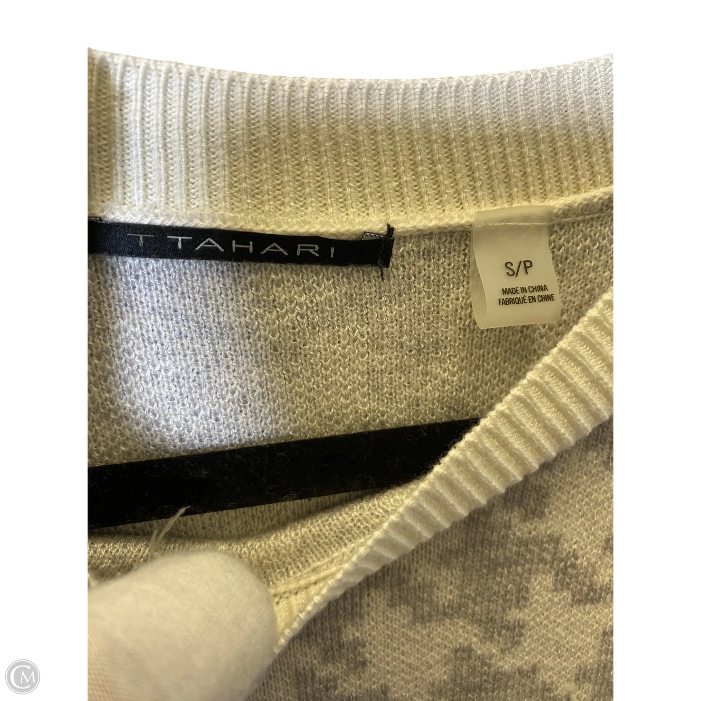 Sweater By Tahari In Grey & White, Size: S