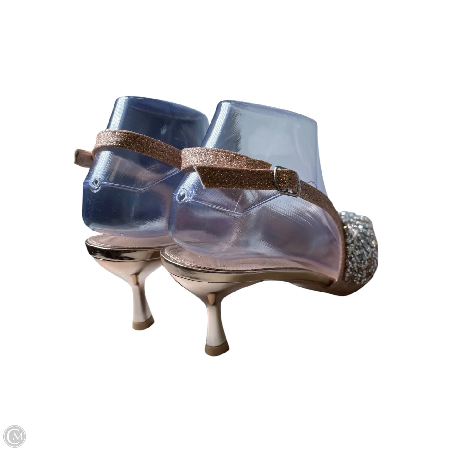 Shoes Heels Kitten By Clothes Mentor In Silver & Tan, Size: 10.5