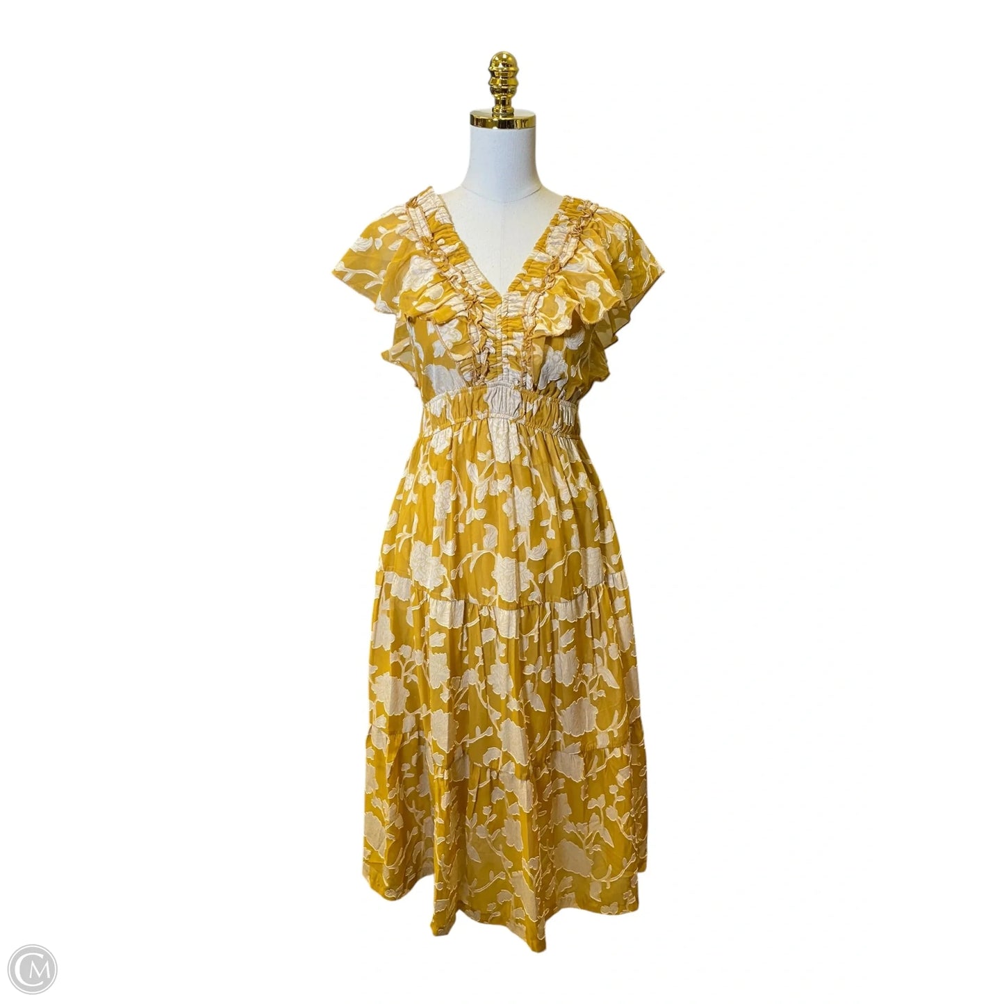 Dress Casual Maxi By Polagram In White & Yellow, Size: S