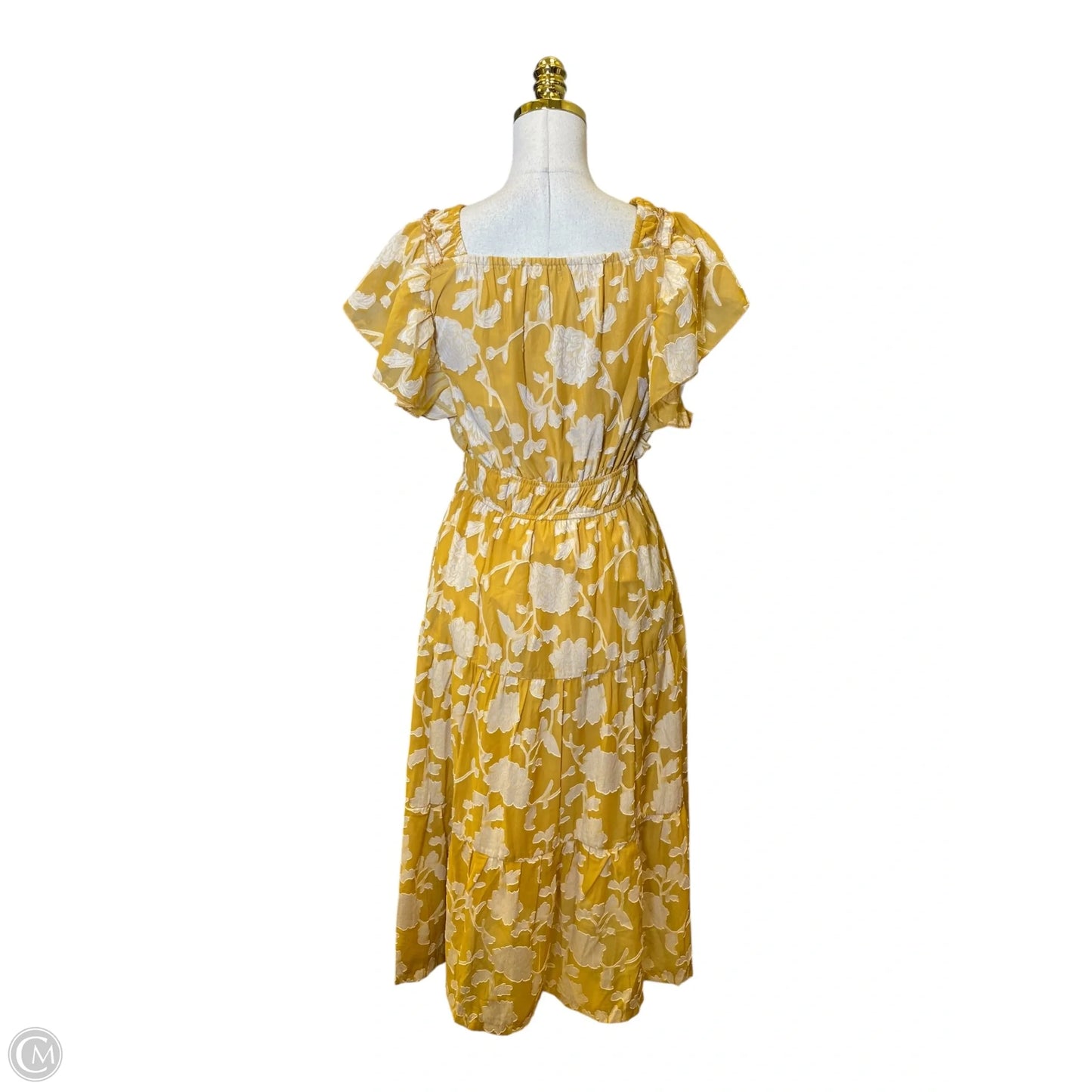 Dress Casual Maxi By Polagram In White & Yellow, Size: S