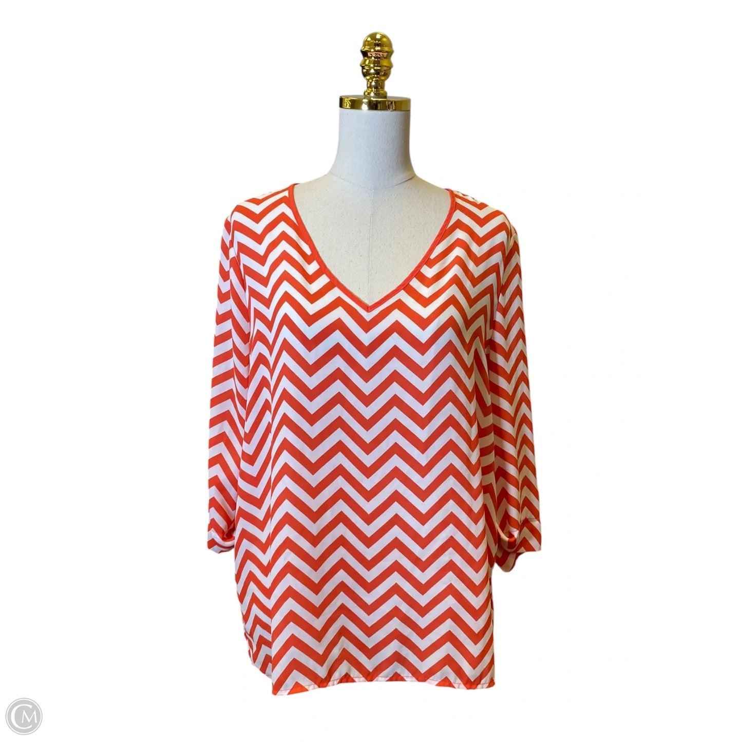 Top 3/4 Sleeve By Kiara In Orange & White, Size: L
