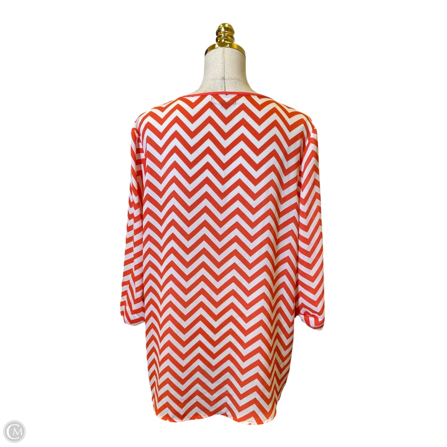 Top 3/4 Sleeve By Kiara In Orange & White, Size: L
