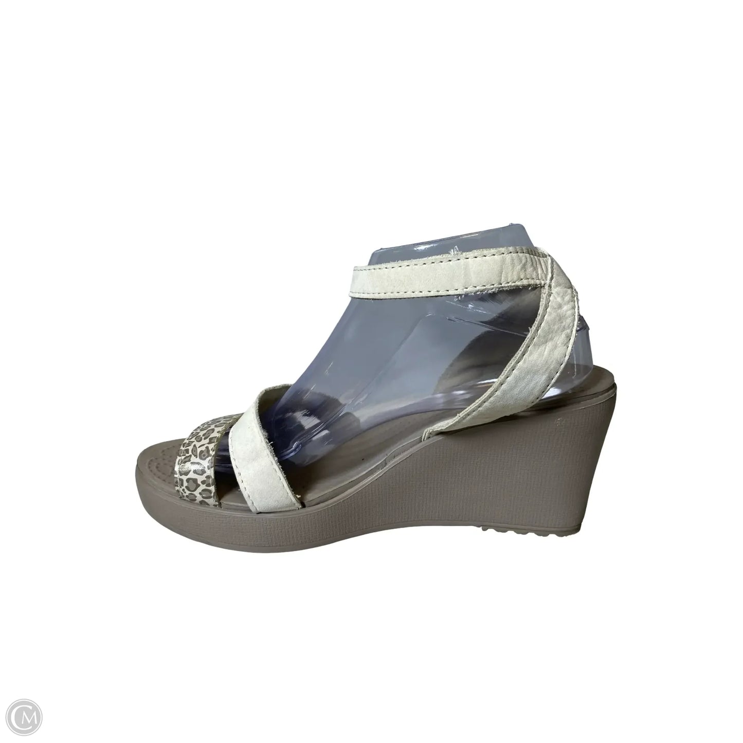 Sandals Heels Wedge By Crocs In Grey & Tan, Size: 10