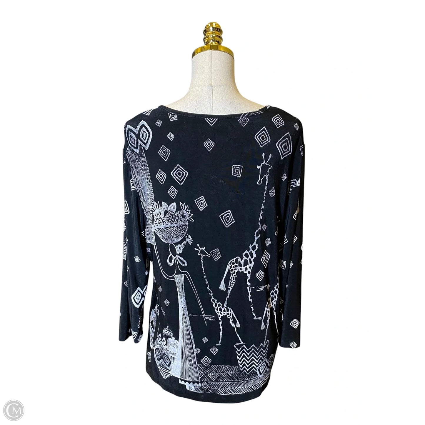 Top Long Sleeve By Chicos In Black & White, Size: M