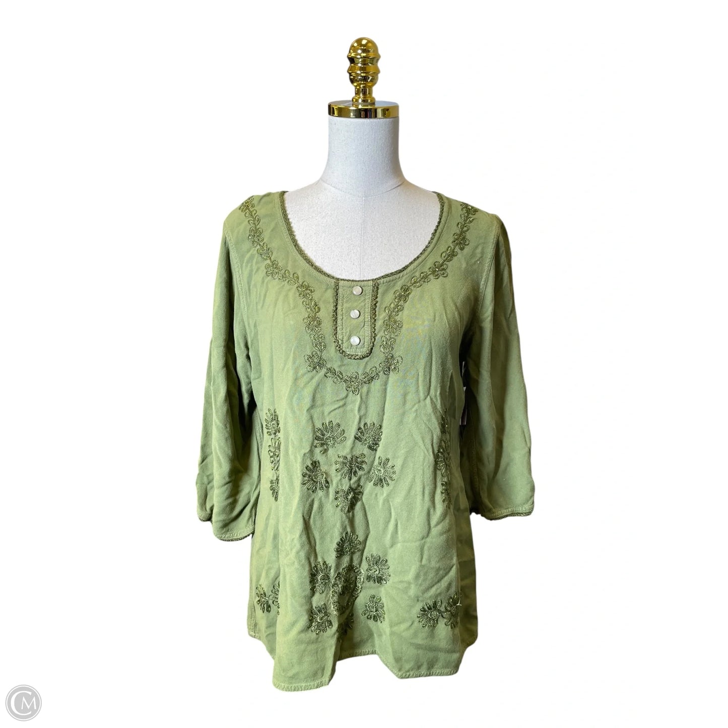 Top 3/4 Sleeve By Soft Surroundings In Green, Size: M