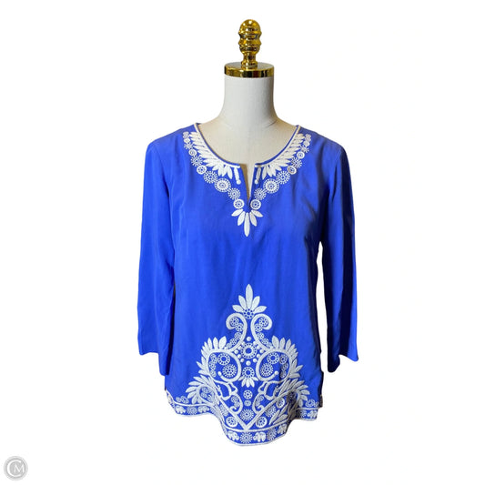 Top Long Sleeve Designer By Lilly Pulitzer In Blue & White, Size: S