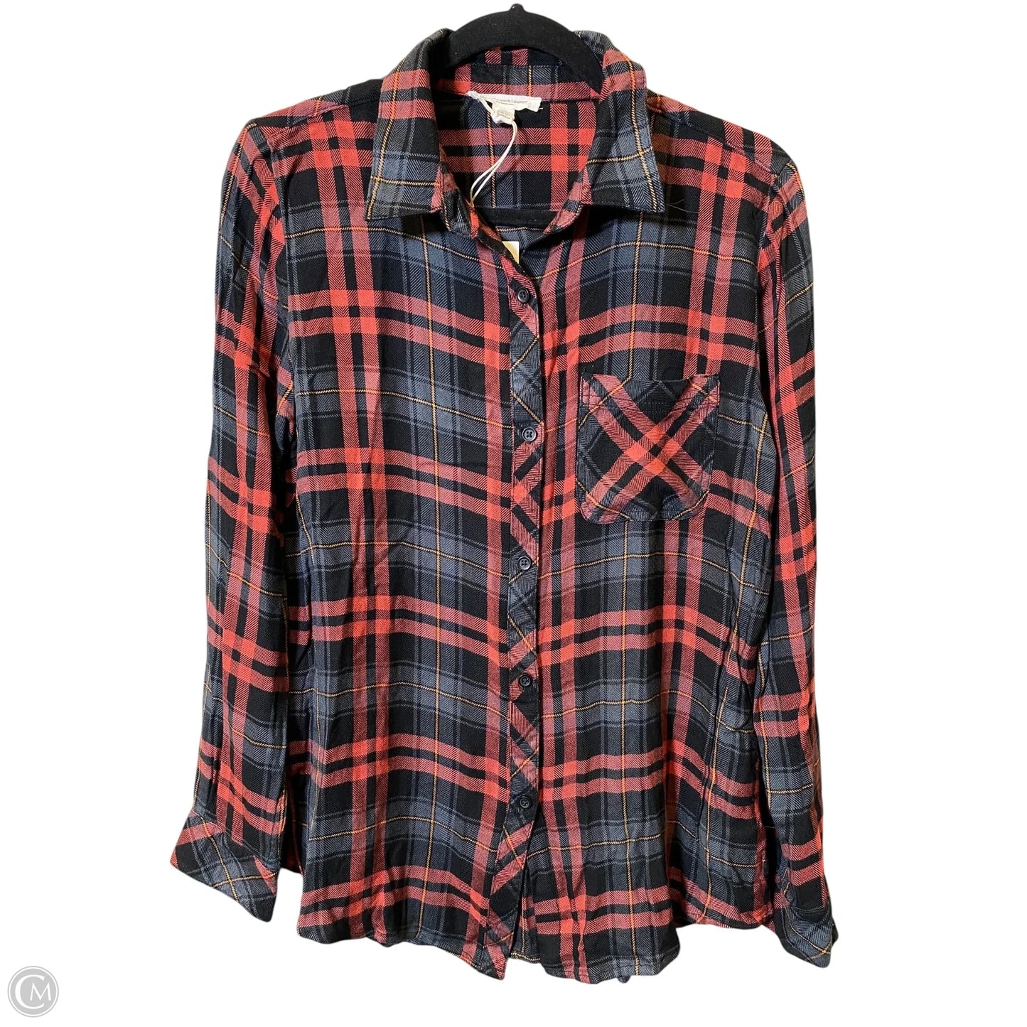 Blouse Long Sleeve By Beachlunchlounge In Plaid Pattern, Size: S