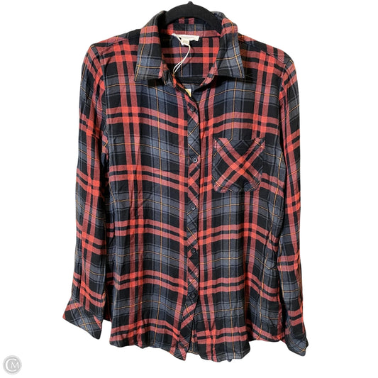 Blouse Long Sleeve By Beachlunchlounge In Plaid Pattern, Size: S