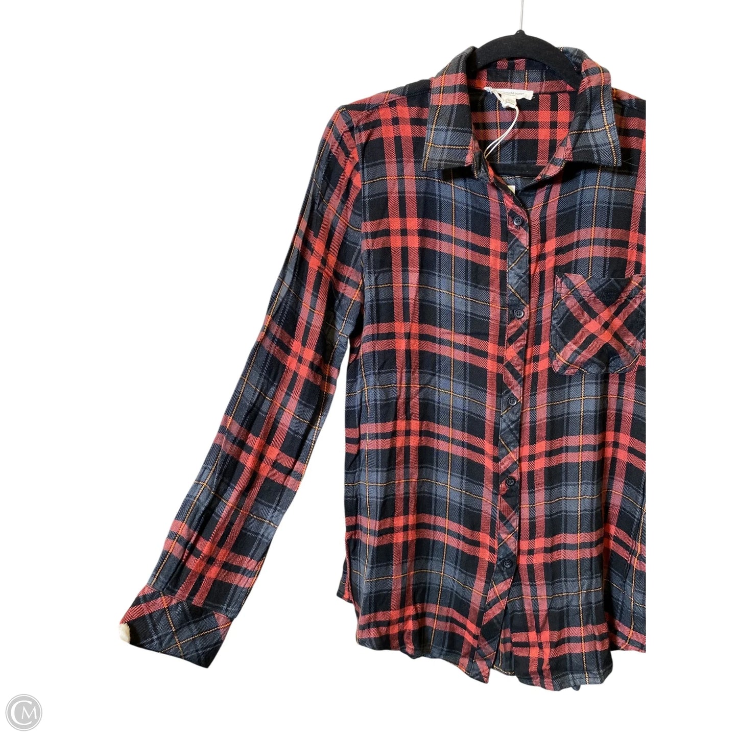 Blouse Long Sleeve By Beachlunchlounge In Plaid Pattern, Size: S