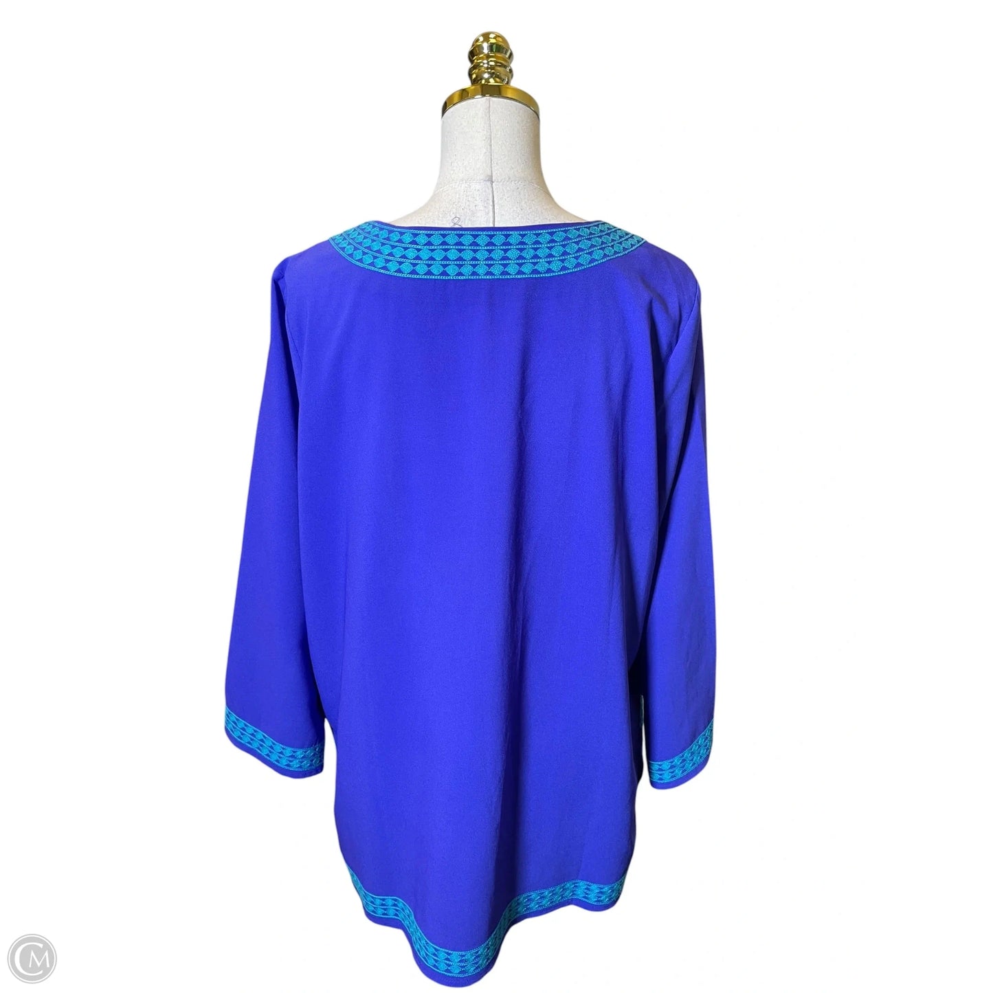 Blouse Long Sleeve By Linea By Louis Dellolio In Blue & Purple, Size: L