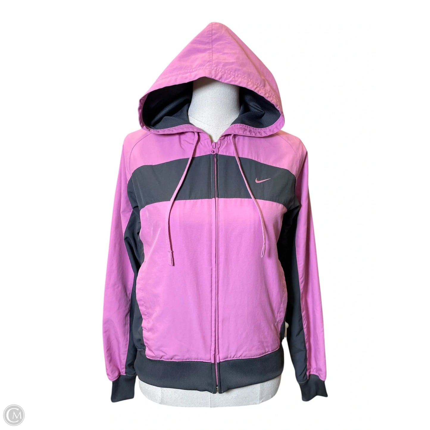 Jacket Windbreaker By Nike In Grey & Pink, Size: S