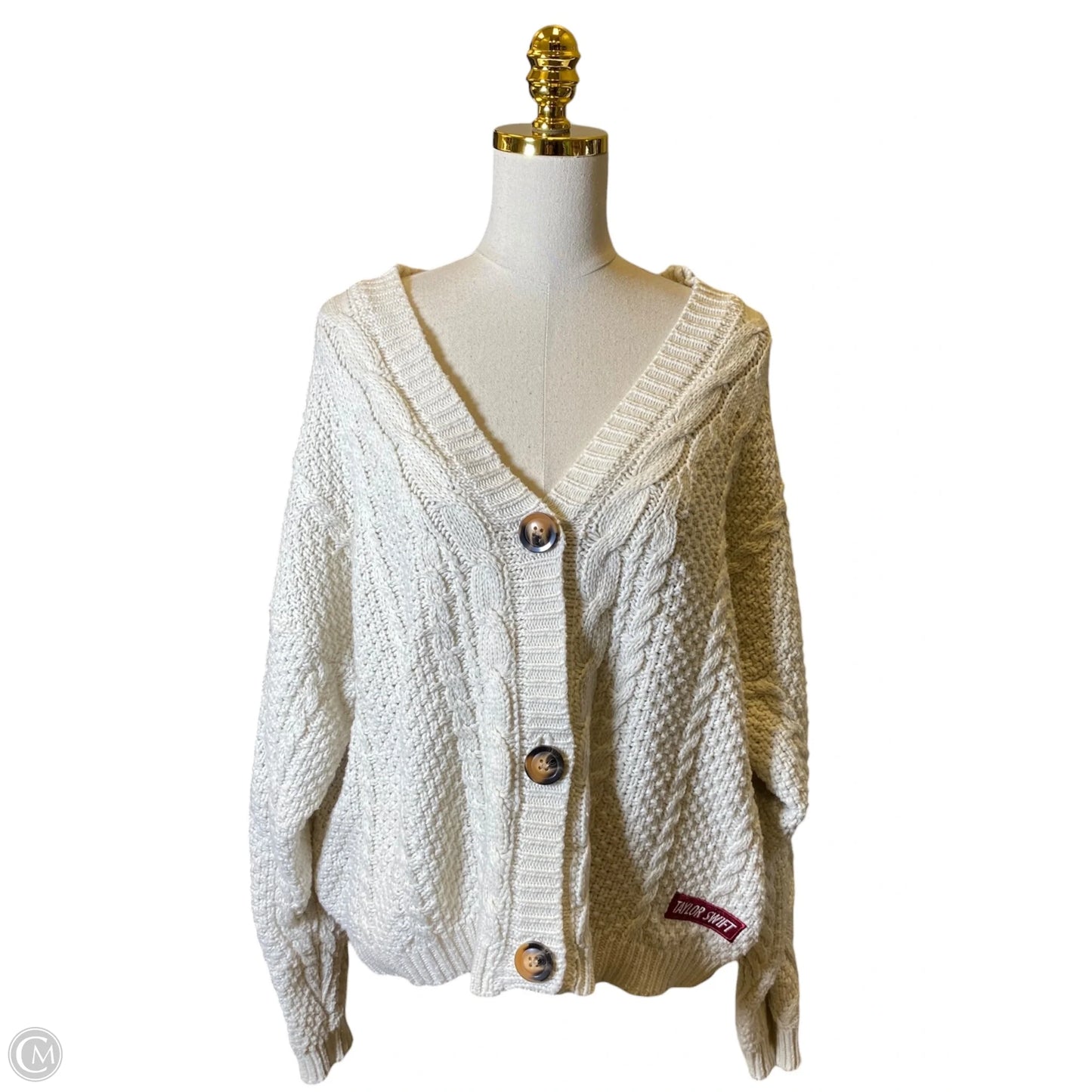 Sweater Cardigan By Clothes Mentor In White, Size: M