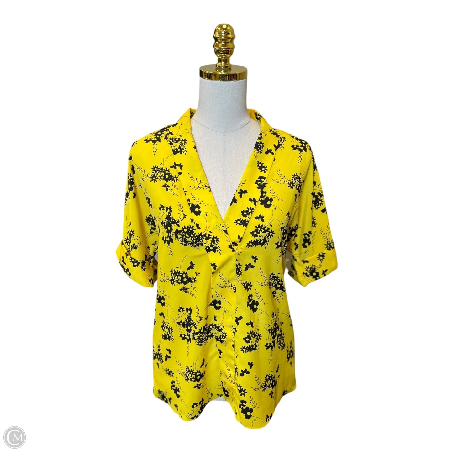 Top 3/4 Sleeve By Michael By Michael Kors In Black & Yellow, Size: S