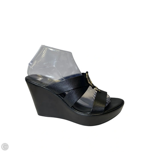 Shoes Heels Wedge By Italian Shoemakers In Black & Gold, Size: 8.5