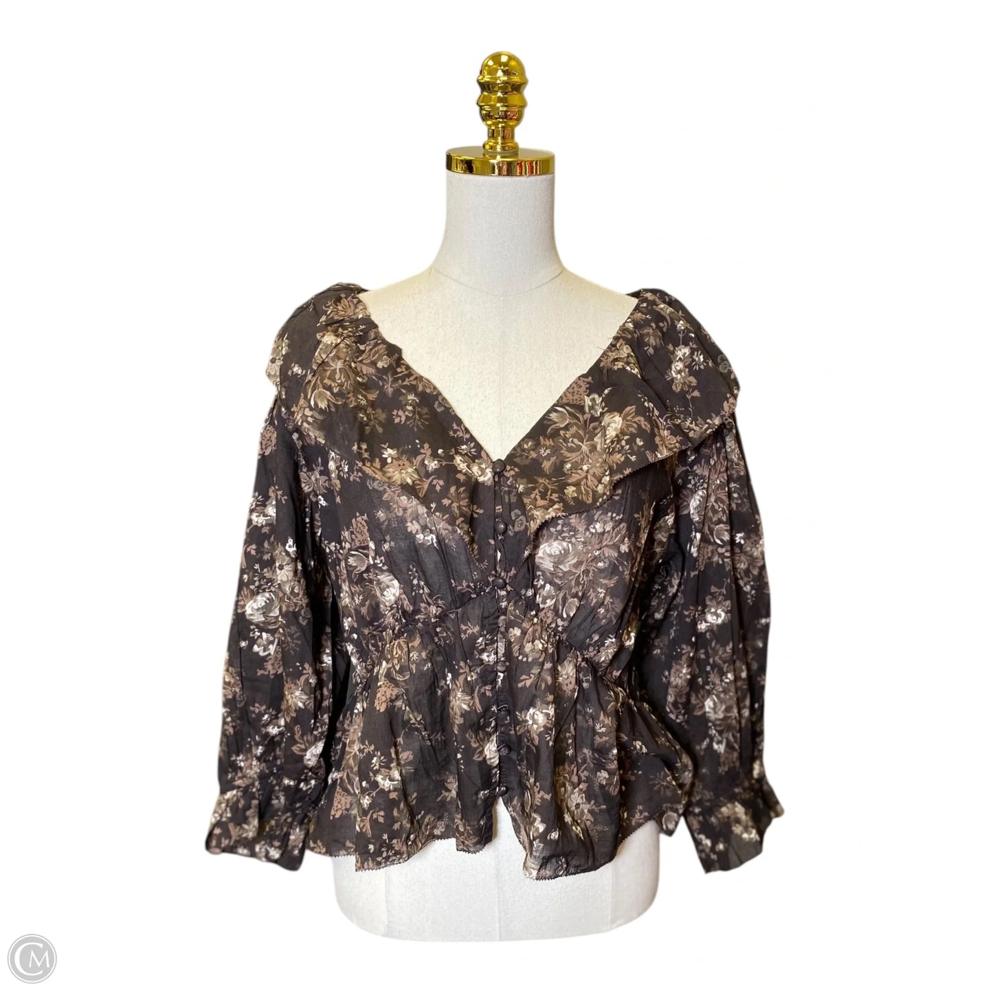 Top 3/4 Sleeve By Gap In Brown, Size: L