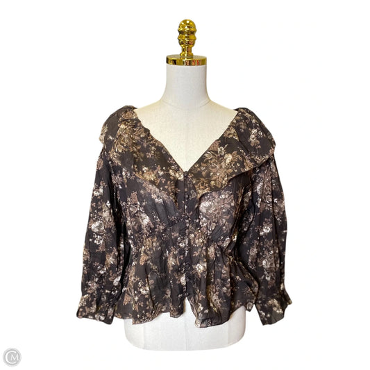 Top 3/4 Sleeve By Gap In Brown, Size: L