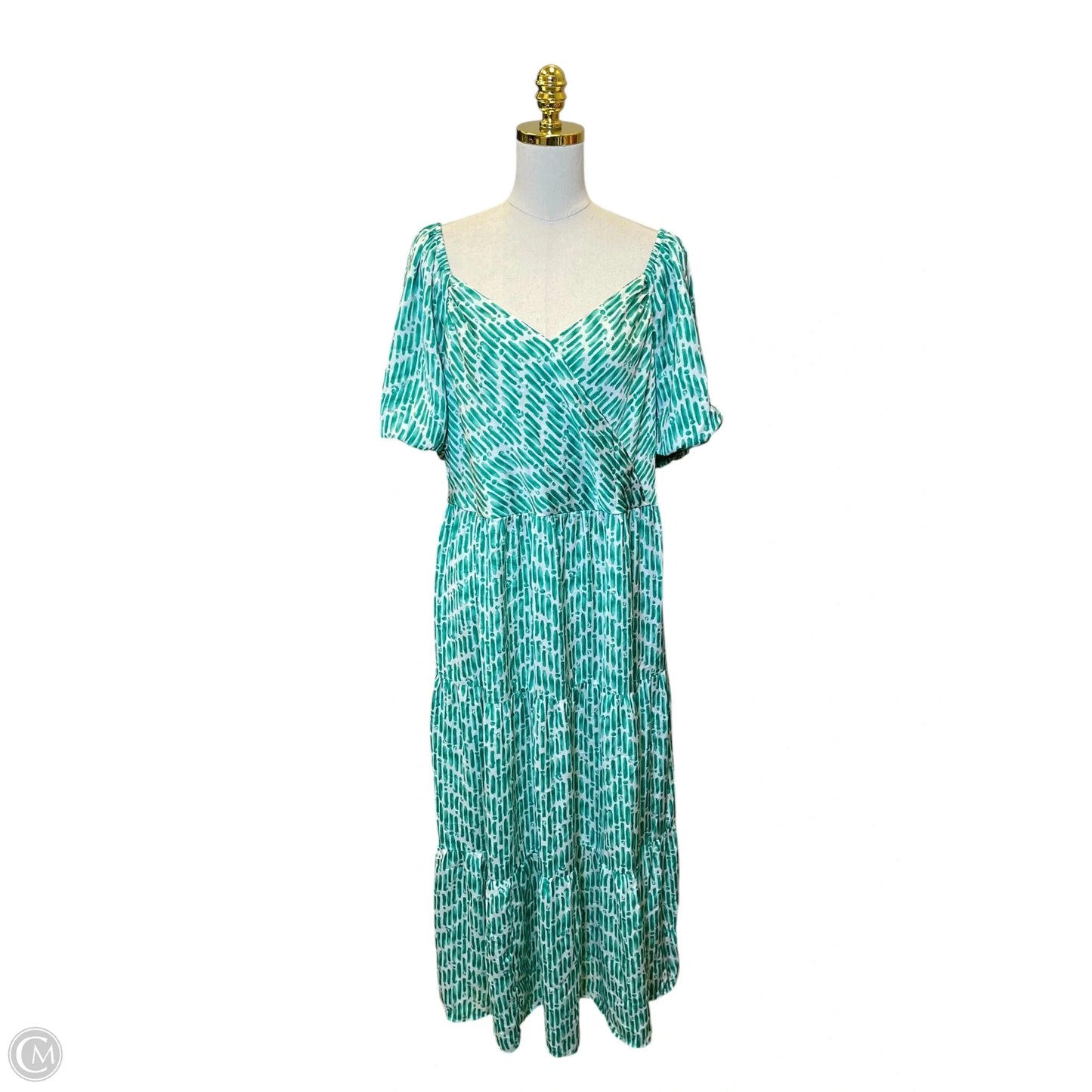 Dress Casual Maxi By Skies Are Blue In Green & White, Size: 1x