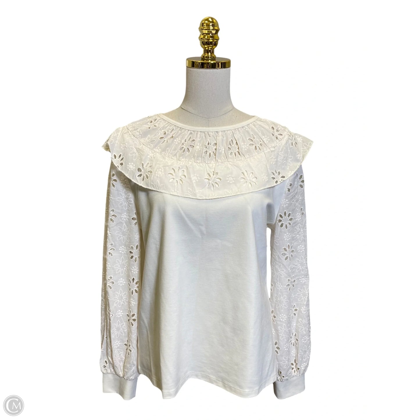Top Long Sleeve By Ann Taylor In Cream, Size: L
