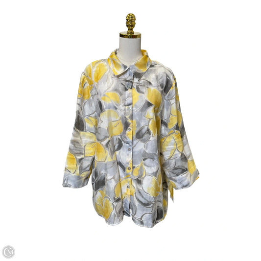 Top Long Sleeve By Alfred Dunner In Grey & Yellow, Size: 1x