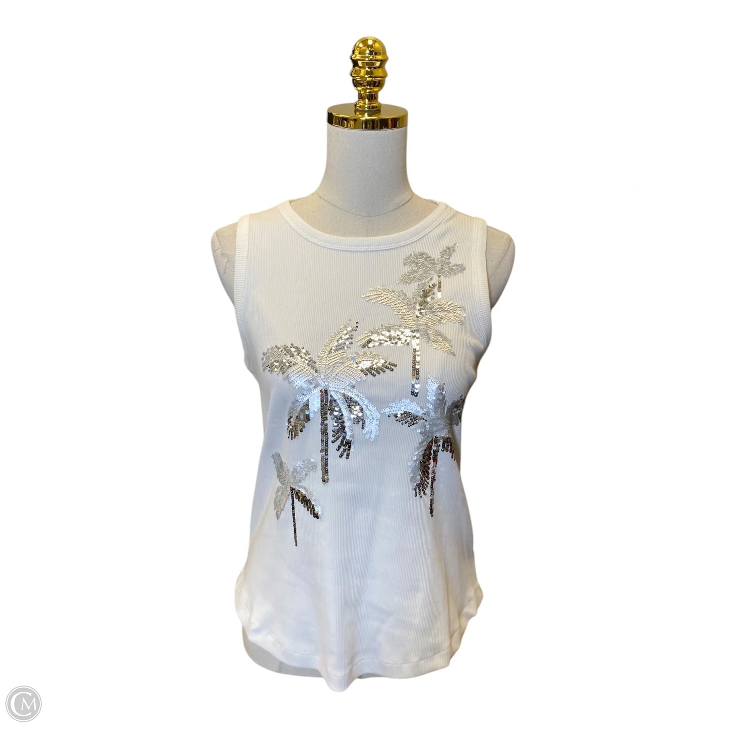 Top Short Sleeve By Chicos In Silver & White, Size: M