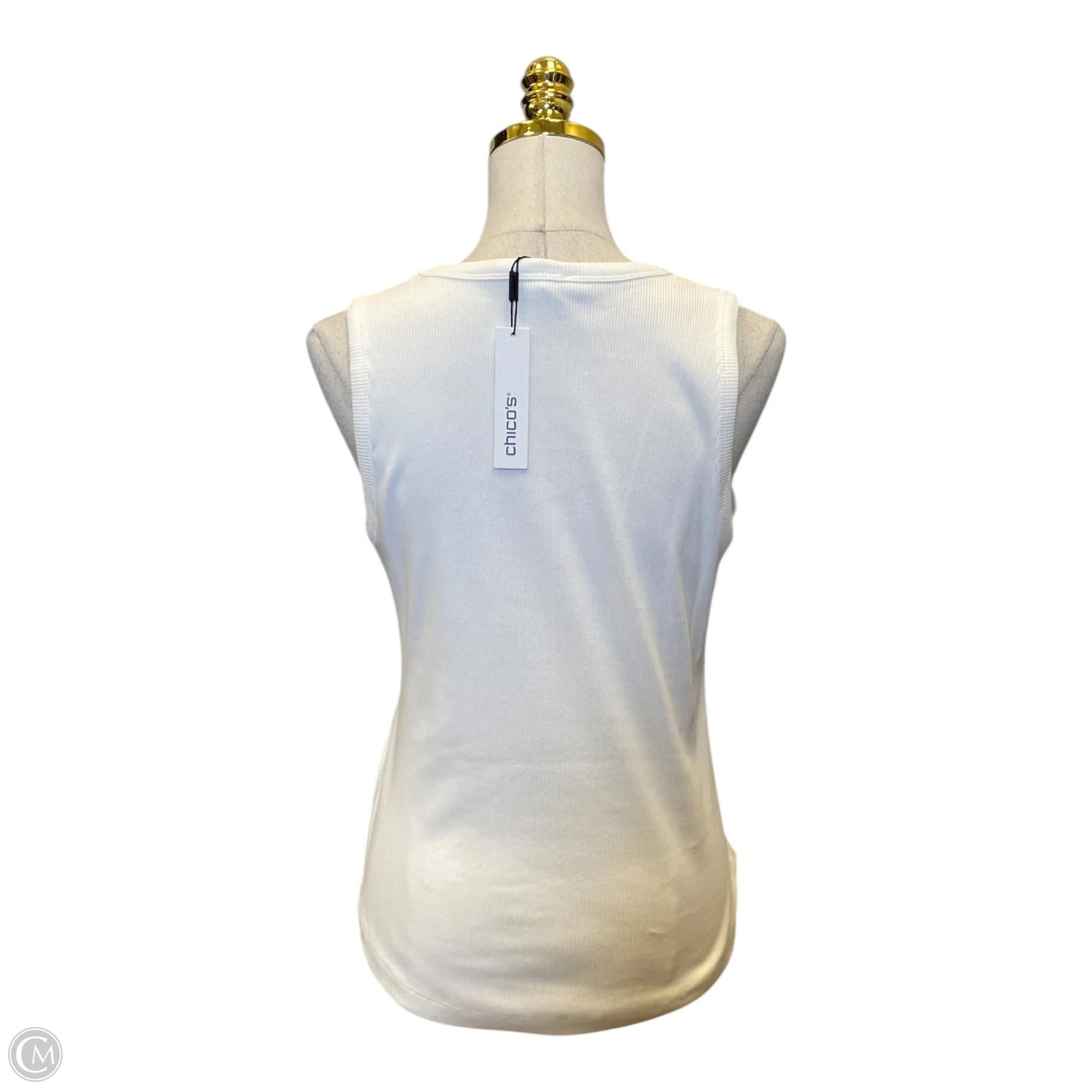 Top Short Sleeve By Chicos In Silver & White, Size: M