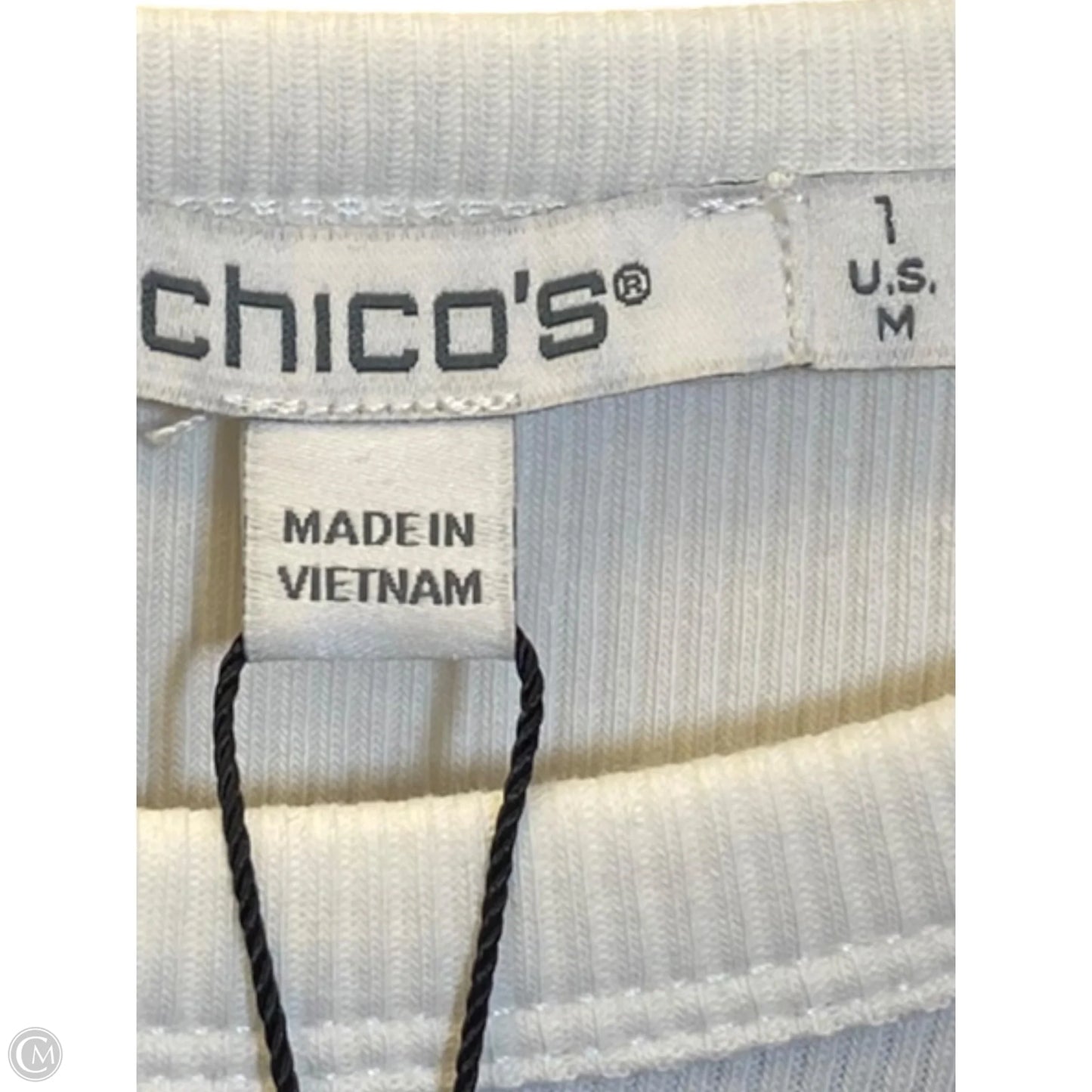 Top Short Sleeve By Chicos In Silver & White, Size: M