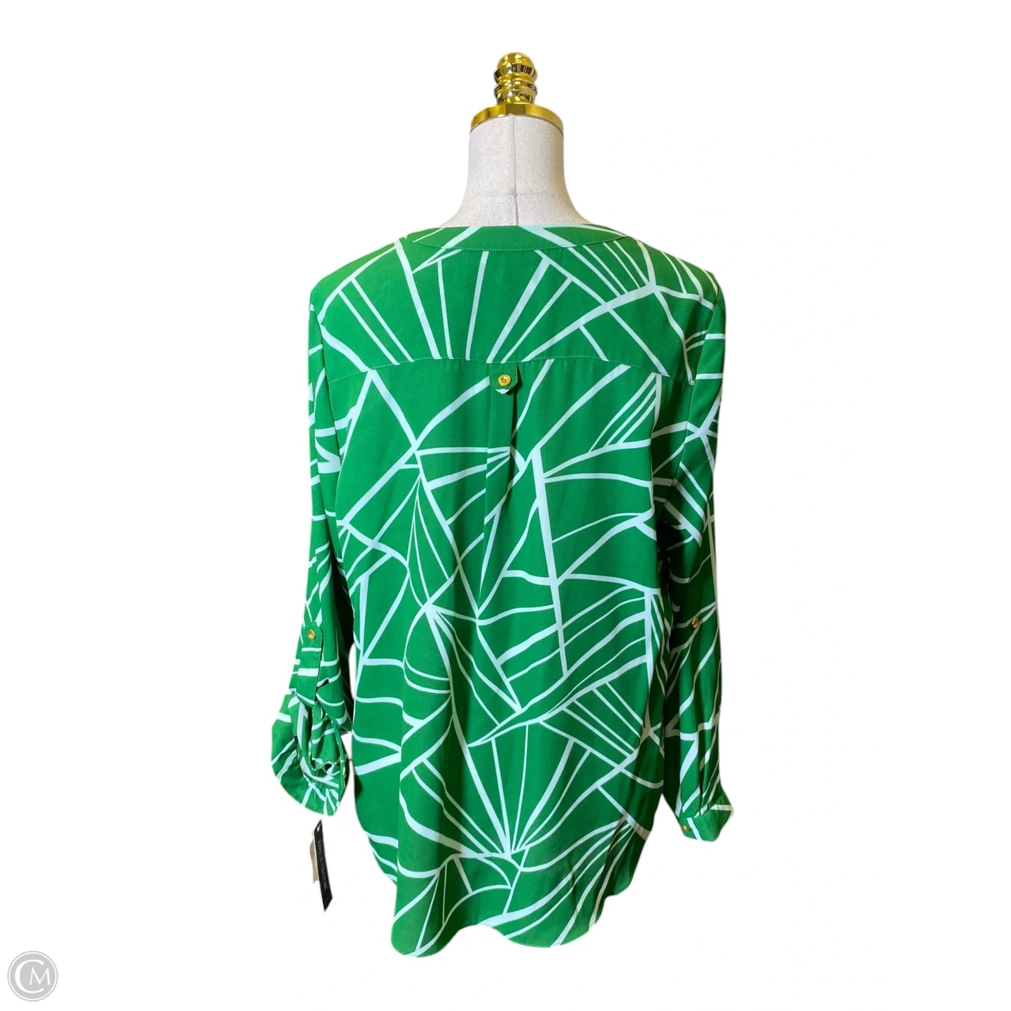 Top Long Sleeve By Zac And Rachel In Green & White, Size: L