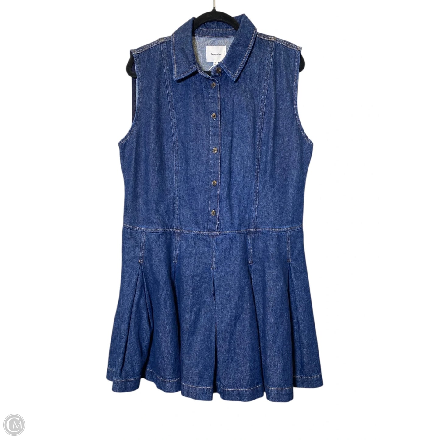 Dress Casual Midi By Reformation In Blue Denim, Size: L
