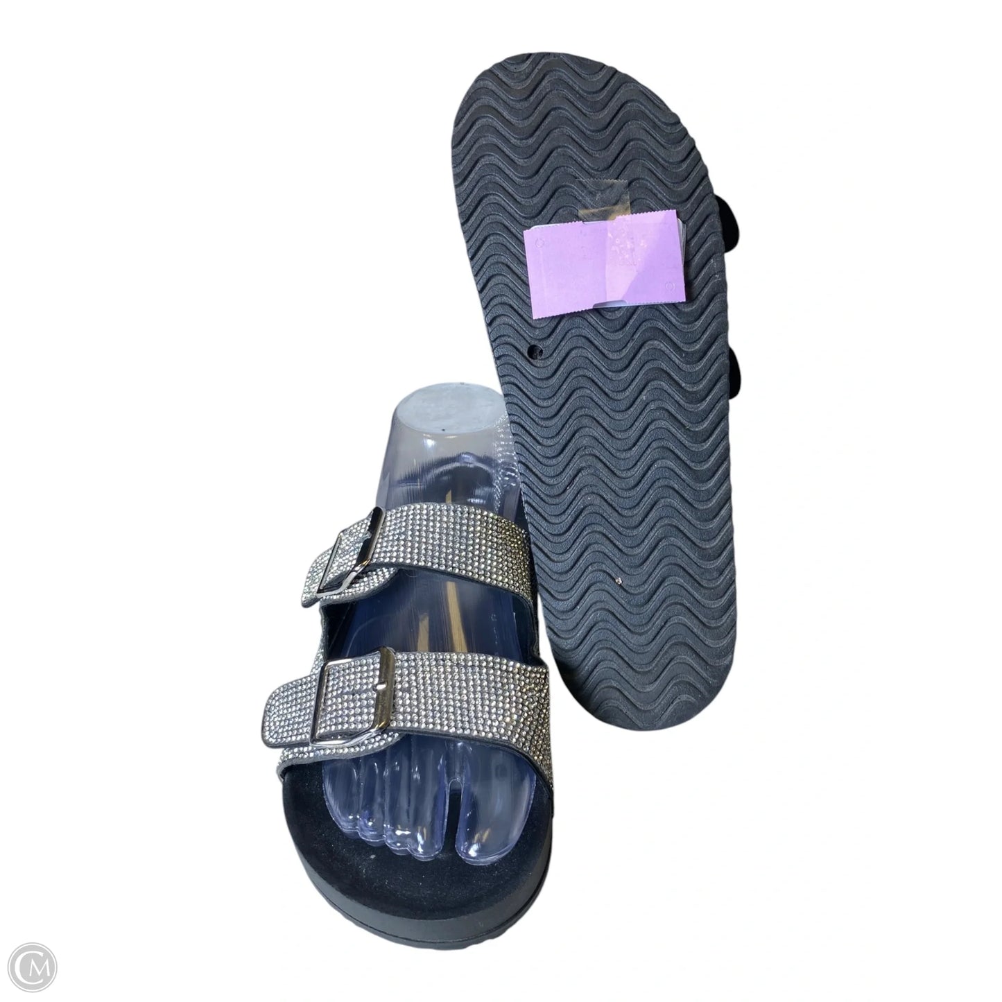 Sandals Flats By Madden Girl In Black & Silver, Size: 9