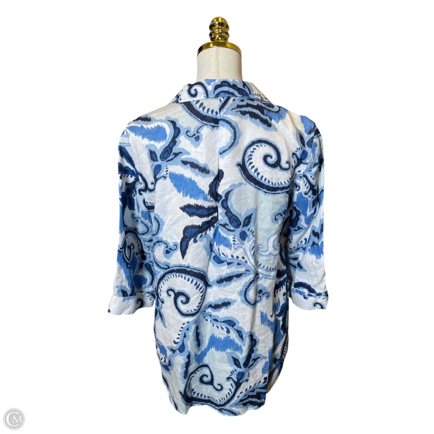 Top 3/4 Sleeve By Chicos In Blue & White, Size: M