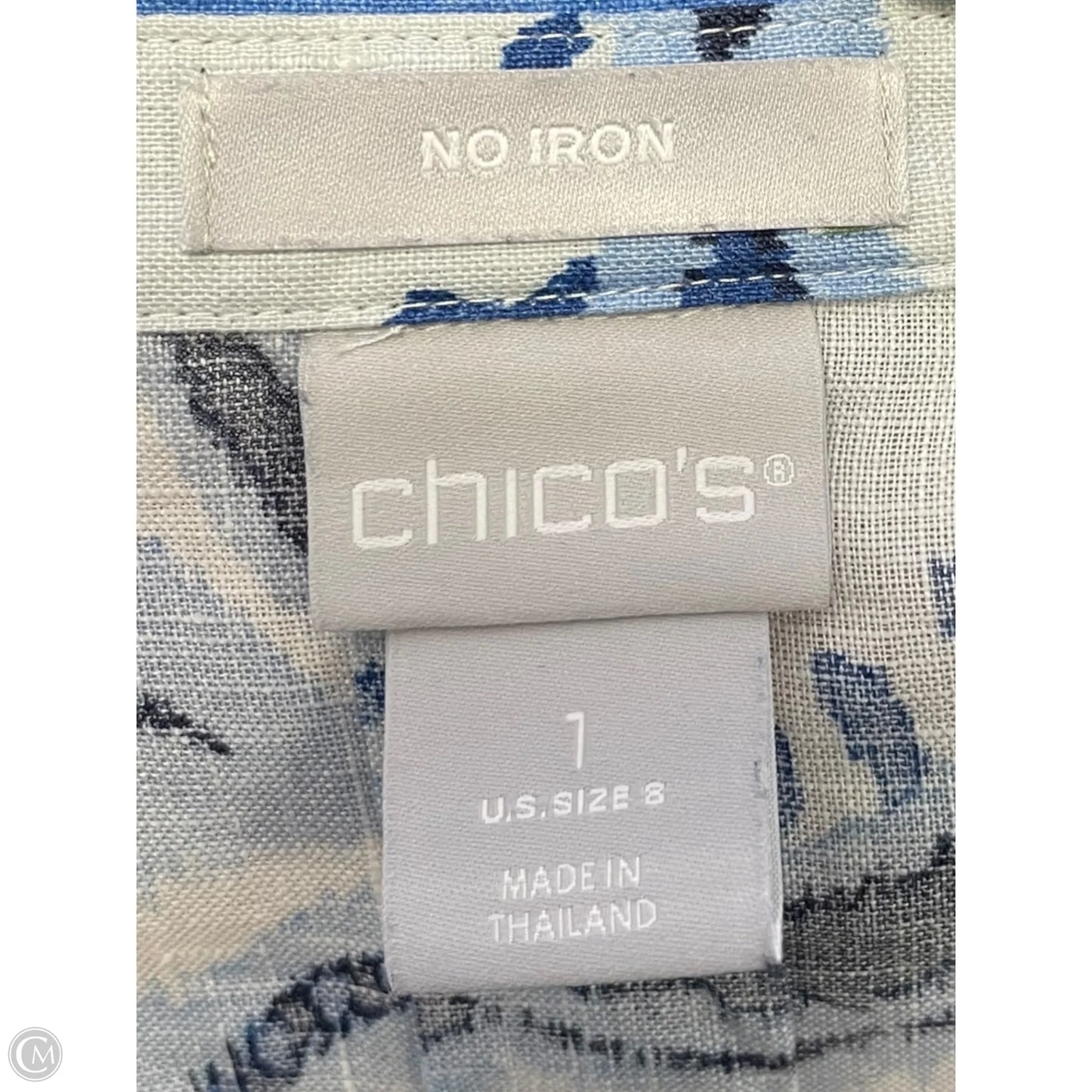 Top 3/4 Sleeve By Chicos In Blue & White, Size: M