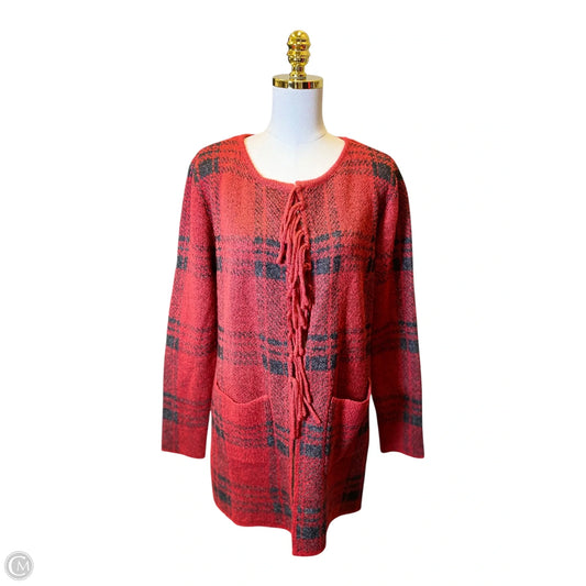 Cardigan By Adrienne Vittadini In Black & Red, Size: L
