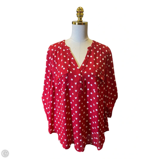 Top 3/4 Sleeve By Disney In Red & White, Size: 1x