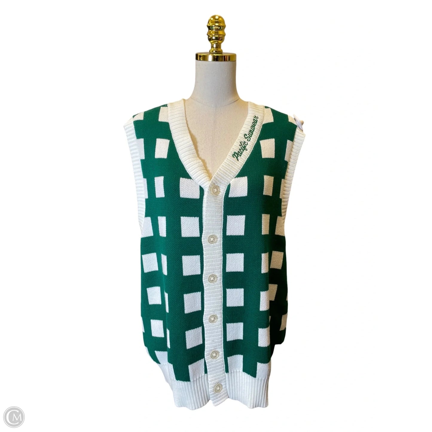 Vest Sweater By Pacsun In Green & White, Size: M