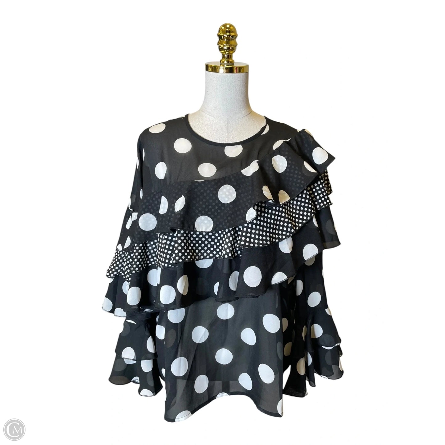 Top Long Sleeve By Cato In Black & White, Size: Xl