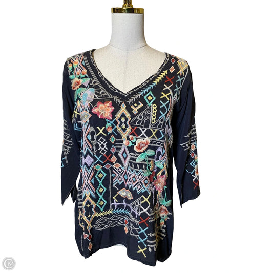 Top 3/4 Sleeve Designer By Johnny Was In Multi-colored, Size: S