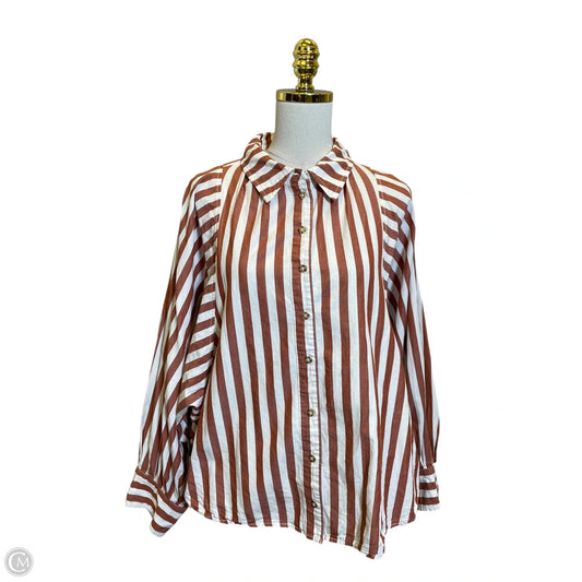 Top Long Sleeve By Pilcro In Brown & White, Size: 2x