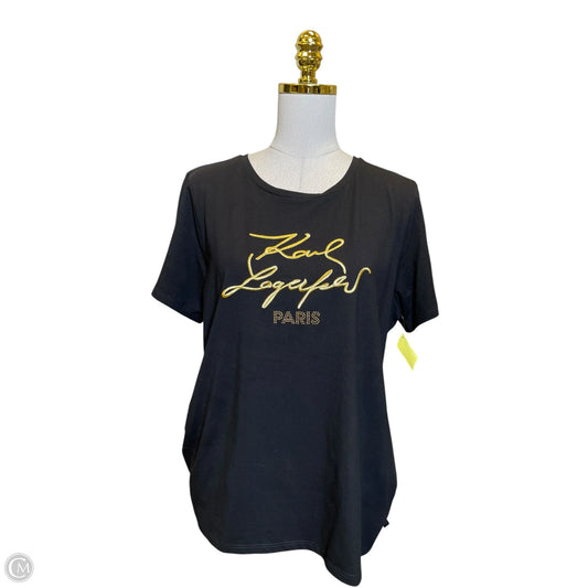 Top Short Sleeve Designer By Karl Lagerfeld In Black & Gold, Size: L
