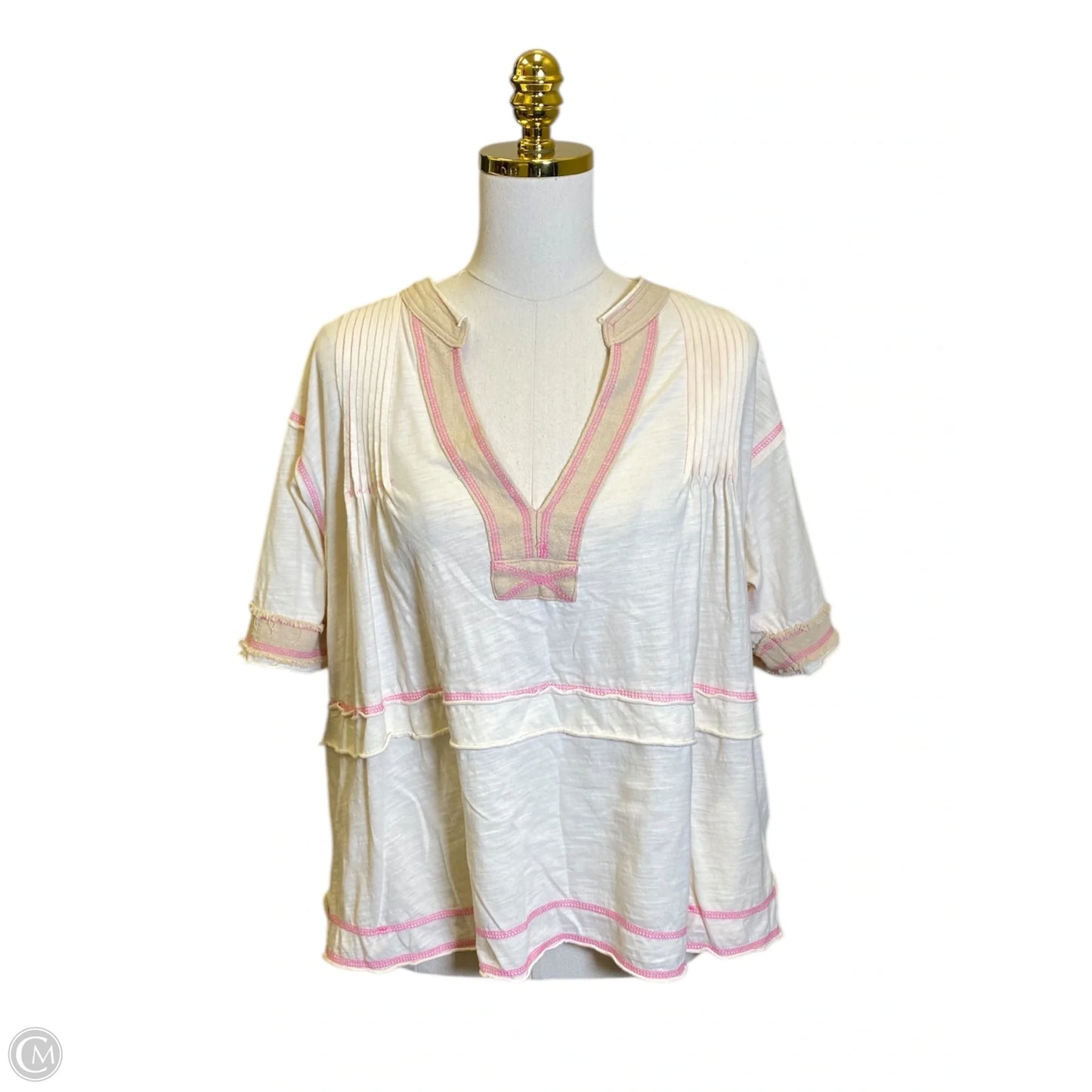Top 3/4 Sleeve By Oli & Hali In Cream & Pink, Size: M